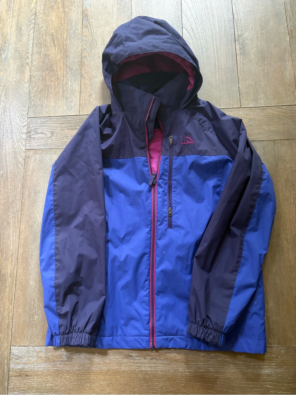 L.L.Bean Adventure Seeker Jacket Youth L 14-16 Blue Pink Hooded Shell